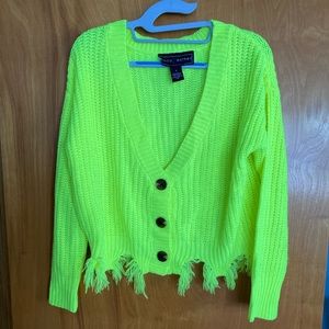 Polly & Esther Juniors Fluorescent Yellow Button Up Sweater Size Small